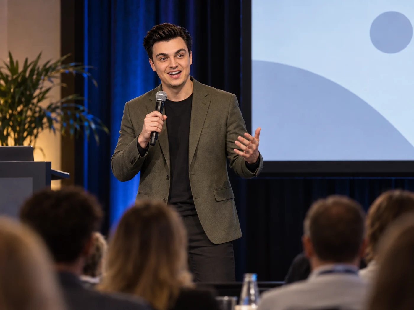 Jack presenting business and marketing ideas to an audience